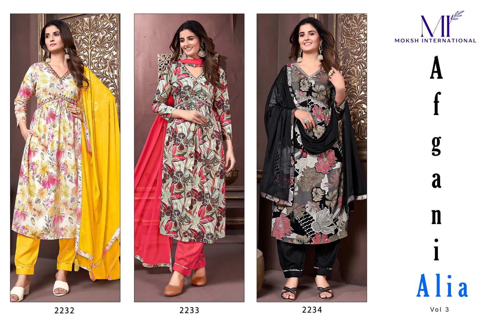 Afgani Alia Vol 3 By Moksh Premium Rayon Alia Cut Kurti With Bottom Dupatta Wholesale Online